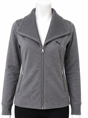 Puma Women’s Zip Jacket Grey Medium (M) Ribbed Collar No Hood Casual Athletic